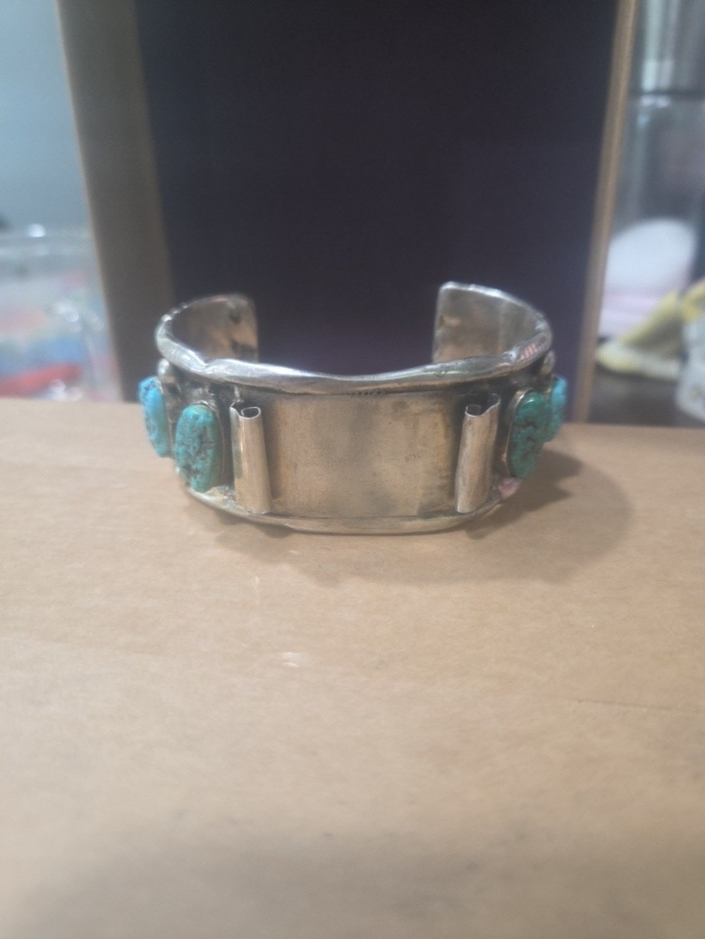 VTG NAVAJO STERLING SILVER 925 TURQUOISE INLAY WATCH CUFF BRACELET 93 GR